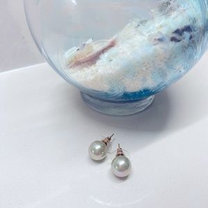 Faux Large Pearl Stud Earrings in Sea Foam Light Blue 🐬🐬